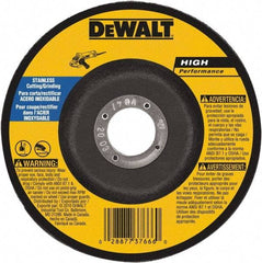 DeWALT - 30 Grit, 6" Wheel Diam, 1/8" Wheel Thickness, 7/8" Arbor Hole, Type 27 Depressed Center Wheel - Aluminum Oxide, 10,100 Max RPM, Compatible with Angle Grinder - Exact Tool & Supply