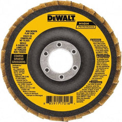DeWALT - 100 Grit, 4-1/2" Disc Diam, 7/8" Center Hole, Type 27 Aluminum Oxide Flap Disc - 13,300 Max RPM, Fiberglass Backing, Arbor Attaching System, Non-Woven - Exact Tool & Supply