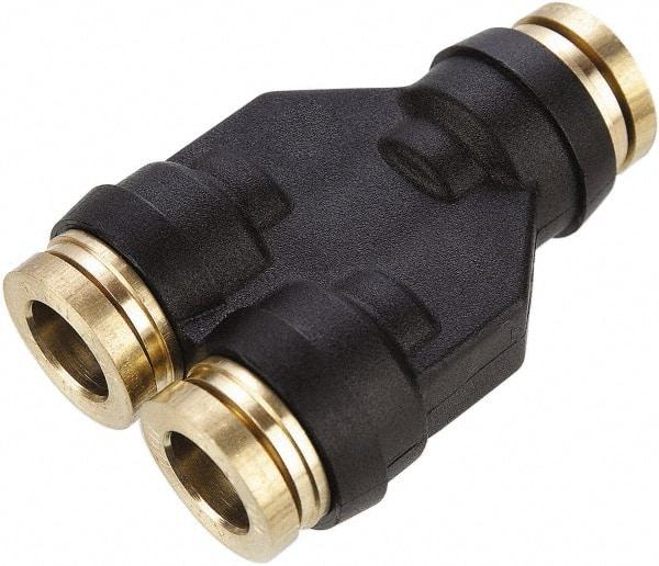Parker - 3/8" Tube OD, Composite Push-to-Connect Tube Union Y - Tube to Tube Connection, 250 Max psi, Buna-N O-Ring, -40 to 200°F Working Temp - Exact Tool & Supply