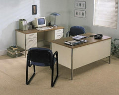Hon - Plastic Laminated Top Left Return Desk - Mahogany/Charcoal - Exact Tool & Supply