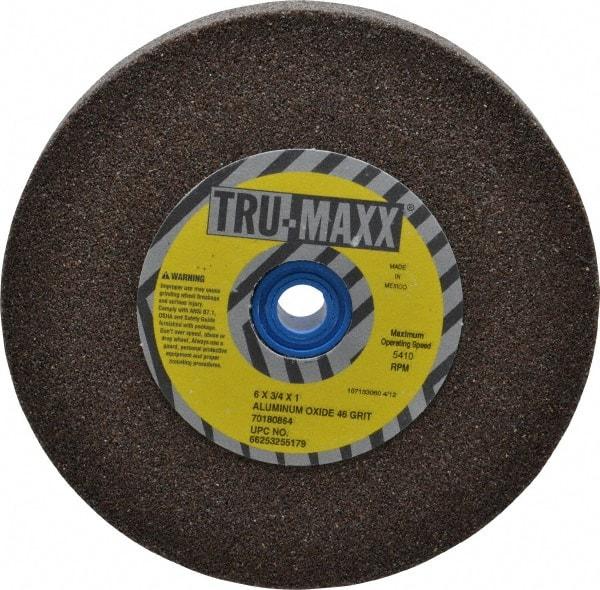 Tru-Maxx - 46 Grit Aluminum Oxide Bench & Pedestal Grinding Wheel - 6" Diam x 1" Hole x 3/4" Thick, 5410 Max RPM, O Hardness, Coarse Grade , Vitrified Bond - Exact Tool & Supply