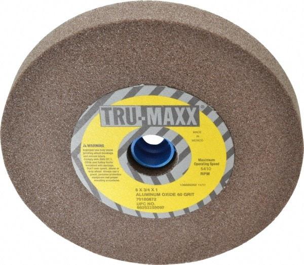 Tru-Maxx - 60 Grit Aluminum Oxide Bench & Pedestal Grinding Wheel - 6" Diam x 1" Hole x 3/4" Thick, 5410 Max RPM, O Hardness, Medium Grade , Vitrified Bond - Exact Tool & Supply
