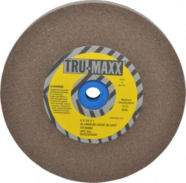 Tru-Maxx - 80 Grit Aluminum Oxide Bench & Pedestal Grinding Wheel - 6" Diam x 1" Hole x 3/4" Thick, 5410 Max RPM, O Hardness, Medium Grade , Vitrified Bond - Exact Tool & Supply