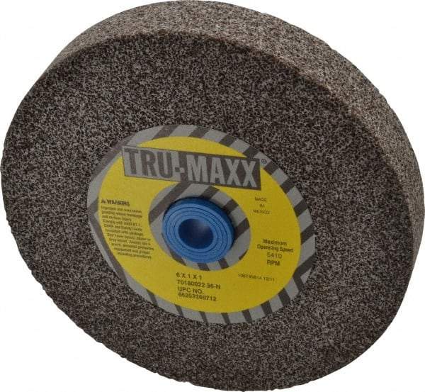Tru-Maxx - 36 Grit Aluminum Oxide Bench & Pedestal Grinding Wheel - 6" Diam x 1" Hole x 1" Thick, 5410 Max RPM, O Hardness, Very Coarse Grade , Vitrified Bond - Exact Tool & Supply