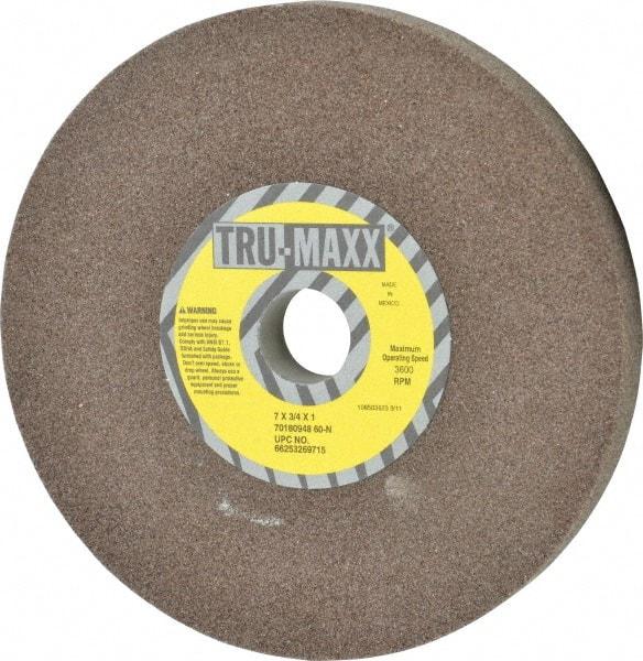 Tru-Maxx - 60 Grit Aluminum Oxide Bench & Pedestal Grinding Wheel - 7" Diam x 1" Hole x 3/4" Thick, 3600 Max RPM, O Hardness, Medium Grade , Vitrified Bond - Exact Tool & Supply