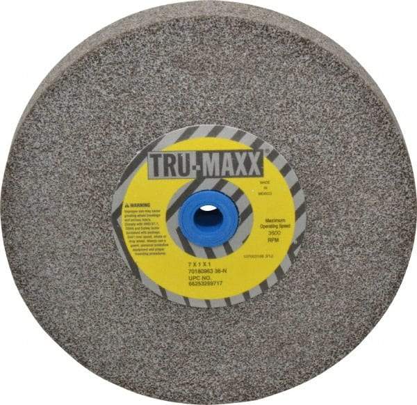 Tru-Maxx - 36 Grit Aluminum Oxide Bench & Pedestal Grinding Wheel - 7" Diam x 1" Hole x 1" Thick, 3600 Max RPM, O Hardness, Very Coarse Grade , Vitrified Bond - Exact Tool & Supply