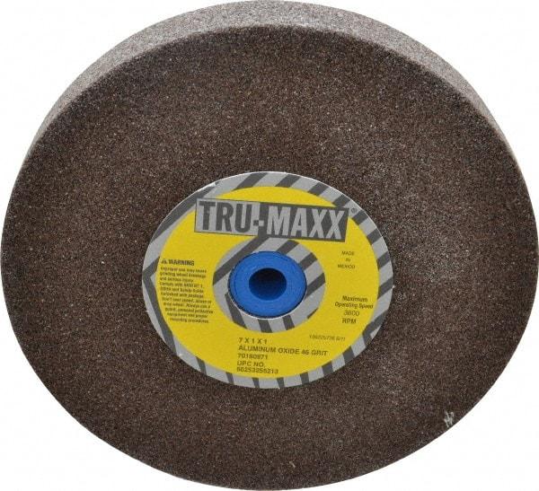 Tru-Maxx - 46 Grit Aluminum Oxide Bench & Pedestal Grinding Wheel - 7" Diam x 1" Hole x 1" Thick, 3600 Max RPM, O Hardness, Coarse Grade , Vitrified Bond - Exact Tool & Supply