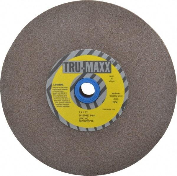 Tru-Maxx - 80 Grit Aluminum Oxide Bench & Pedestal Grinding Wheel - 7" Diam x 1" Hole x 1" Thick, 3600 Max RPM, O Hardness, Medium Grade , Vitrified Bond - Exact Tool & Supply