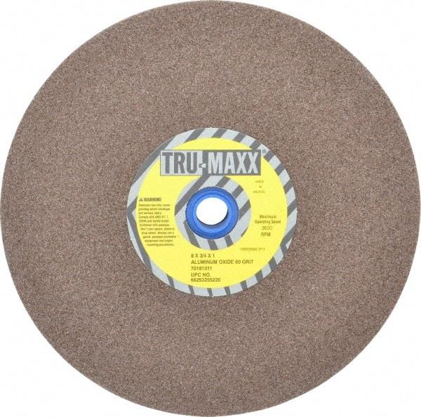 Tru-Maxx - 60 Grit Aluminum Oxide Bench & Pedestal Grinding Wheel - 8" Diam x 1" Hole x 3/4" Thick, 3600 Max RPM, O Hardness, Medium Grade , Vitrified Bond - Exact Tool & Supply