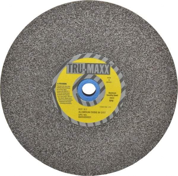 Tru-Maxx - 36 Grit Aluminum Oxide Bench & Pedestal Grinding Wheel - 8" Diam x 1" Hole x 1" Thick, 3600 Max RPM, O Hardness, Very Coarse Grade , Vitrified Bond - Exact Tool & Supply