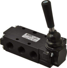 Parker - 0.83 CV Rate, 1/4" NPT Inlet Direct Air 4 Mechanical Spool Valve - 4 Way, 2 Position, 150 Max psi, Lever Spring Return - Exact Tool & Supply
