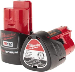 Milwaukee Tool - 12 Volt Lithium-Ion Power Tool Battery - 1.5 Ahr Capacity, 1/2 hr Charge Time, Series M12 RED - Exact Tool & Supply