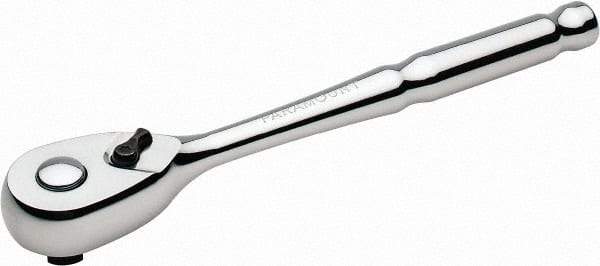 Paramount - 3/8" Drive Pear Head Quick-Release Ratchet - Chrome Finish, 8" OAL, 72 Gear Teeth - Exact Tool & Supply