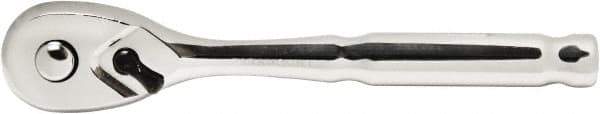 Paramount - 1/4" Drive Pear Head Quick-Release Ratchet - Chrome Finish, 5-1/2" OAL, 72 Gear Teeth - Exact Tool & Supply