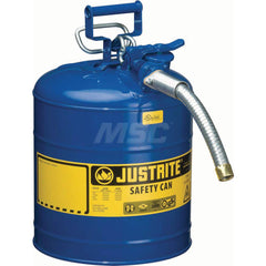 Justrite - Safety Dispensing Cans; Capacity: 5 Gal. ; Material: Steel ; Color: Blue ; Height (Decimal Inch): 17.500000 ; Diameter/Length (mm): 11.75 ; Approval Listing/Regulations: FM Approved; UL; ULC; TUV - Exact Tool & Supply