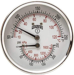 Winters - 3" Dial, 1/2 Thread, 0-250 Scale Range, Pressure Gauge - Center Back Connection Mount, Accurate to 0.03% of Scale - Exact Tool & Supply