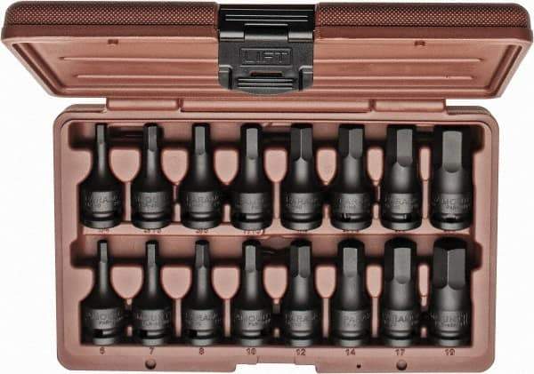 Paramount - 16 Piece 1/2" Drive Inch/Metric Impact Hex Bit Socket Set - 1/4 to 3/4" Hex - Exact Tool & Supply