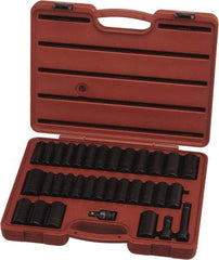 Paramount - 33 Piece 1/2" Drive Standard Deep Impact Socket Set - 6 Points, 3/8 to 1-1/4", 10 to 27mm, Inch/Metric Measurement Standard - Exact Tool & Supply