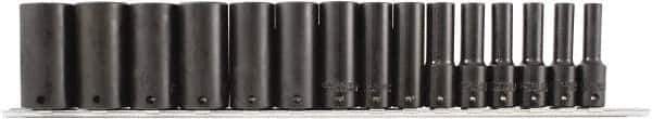 Paramount - 15 Piece 3/8" Drive Chrome Phosphate Finish Deep Well Impact Socket Set - 6 Points, 1/4" to 1" Range, Inch Measurement Standard - Exact Tool & Supply