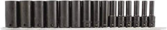 Paramount - 15 Piece 3/8" Drive Chrome Phosphate Finish Deep Well Impact Socket Set - 6 Points, 1/4" to 1" Range, Inch Measurement Standard - Exact Tool & Supply