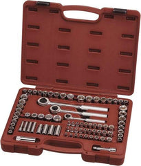 Paramount - 82 Piece 1/4", 3/8" & 1/2" Drive Chrome Vanadium Finish Deep Well Socket Set - 6, 12 Points, 5/32" to 13/16" (4mm to 19mm) Range, Inch/Metric Measurement Standard - Exact Tool & Supply
