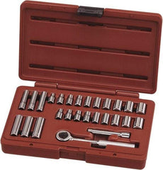 Paramount - 27 Piece 1/4" Drive Chrome Vanadium Finish Deep Well Socket Set - 6, 12 Points, 3/16" to 1/2" (4mm to 13mm) Range, Inch/Metric Measurement Standard - Exact Tool & Supply