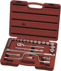 Paramount - 26 Piece 1/2" Drive Chrome Vanadium Finish Socket Set - 12 Points, 3/8" to 1-1/4" Range, Inch Measurement Standard - Exact Tool & Supply