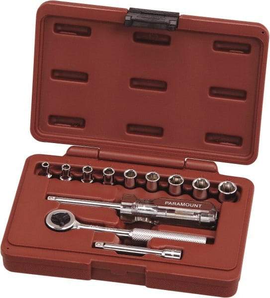 Paramount - 12 Piece 1/4" Drive Chrome Vanadium Finish Deep Well Socket Set - 6 Points, 4mm to 12mm Range, Metric Measurement Standard - Exact Tool & Supply