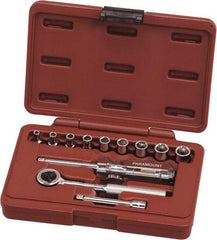 Paramount - 12 Piece 1/4" Drive Chrome Vanadium Finish Deep Well Socket Set - 6 Points, 4mm to 12mm Range, Metric Measurement Standard - Exact Tool & Supply