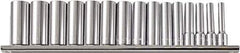 Paramount - 15 Piece 1/2" Drive Chrome Vanadium Finish Deep Well Socket Set - 12 Points, 3/8" to 1-1/4" Range, Inch Measurement Standard - Exact Tool & Supply