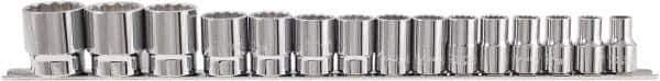 Paramount - 15 Piece 1/2" Drive Chrome Vanadium Finish Socket Set - 12 Points, 10mm to 32mm Range, Metric Measurement Standard - Exact Tool & Supply