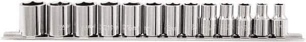 Paramount - 13 Piece 3/8" Drive Chrome Vanadium Finish Socket Set - 6 Points, 7mm to 19mm Range, Metric Measurement Standard - Exact Tool & Supply