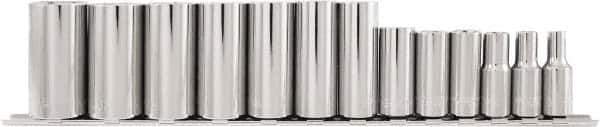 Paramount - 13 Piece 3/8" Drive Chrome Vanadium Finish Deep Well Socket Set - 6 Points, 1/4" to 1" Range, Inch Measurement Standard - Exact Tool & Supply