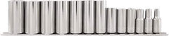 Paramount - 13 Piece 3/8" Drive Chrome Vanadium Finish Deep Well Socket Set - 6 Points, 1/4" to 1" Range, Inch Measurement Standard - Exact Tool & Supply