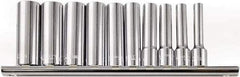 Paramount - 10 Piece 1/4" Drive Chrome Vanadium Finish Deep Well Socket Set - 6 Points, 4mm to 13mm Range, Metric Measurement Standard - Exact Tool & Supply