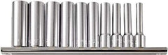 Paramount - 10 Piece 1/4" Drive Chrome Vanadium Finish Deep Well Socket Set - 6 Points, 3/16" to 9/16" Range, Inch Measurement Standard - Exact Tool & Supply