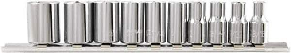 Paramount - 10 Piece 1/4" Drive Chrome Vanadium Finish Socket Set - 6 Points, 3/16" to 9/16" Range, Inch Measurement Standard - Exact Tool & Supply