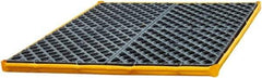 UltraTech - 55 Gal Sump, 2,400 Lb Capacity, 4 Drum, Polyethylene Spill Deck or Pallet - 48" Long x 48" Wide x 7" High, Yellow and Black, Drain Included, Low Profile, 2 x 2 Drum Configuration - Exact Tool & Supply