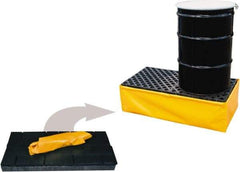 UltraTech - 55 Gal Sump, 1,200 Lb Capacity, 2 Drum, Polyethylene Spill Deck or Pallet - 48" Long x 24" Wide x 14" High, Yellow and Black, Drain Included, Inline Drum Configuration - Exact Tool & Supply
