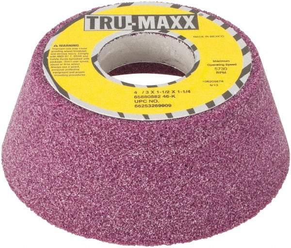 Tru-Maxx - 4" Diam x 1-1/4" Hole x 1-1/2" Thick, K Hardness, 46 Grit Surface Grinding Wheel - Aluminum Oxide, Type 11, Coarse Grade, Vitrified Bond, No Recess - Exact Tool & Supply