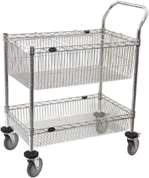 Value Collection - 300 Lb Capacity, 18" Wide x 30" Long x 40" High Mail Cart - 2 Shelf, Steel, 2 Rigid/2 Swivel Casters - Exact Tool & Supply