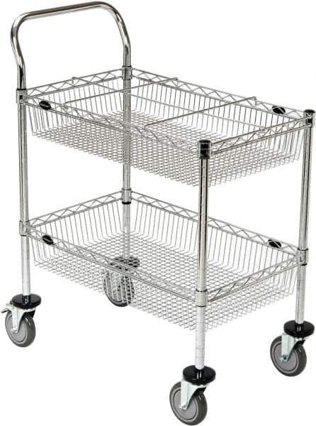 Value Collection - 300 Lb Capacity, 18" Wide x 30" Long x 40" High Wire Cart - 2 Shelf, Steel, 2 Rigid/2 Swivel Casters - Exact Tool & Supply