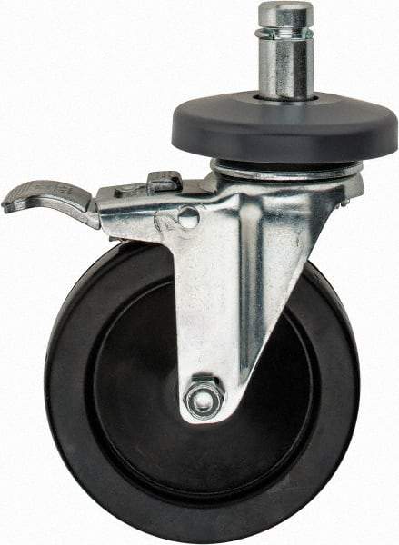 Value Collection - 5" Diam x 1-1/4" Wide, Hard Rubber Swivel with Brake Caster - 200 Lb Capacity, Plain Stem Mount - Exact Tool & Supply