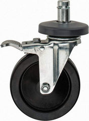 Value Collection - 5" Diam x 1-1/4" Wide, Hard Rubber Swivel with Brake Caster - 200 Lb Capacity, Plain Stem Mount - Exact Tool & Supply