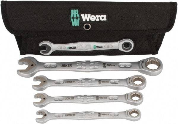 Wera - 4 Piece, 7/16" to 3/4", 12 Point Combination Wrench Set - Inch Measurement Standard, Satin Finish, Comes in Cordura Nylon Roll - Exact Tool & Supply