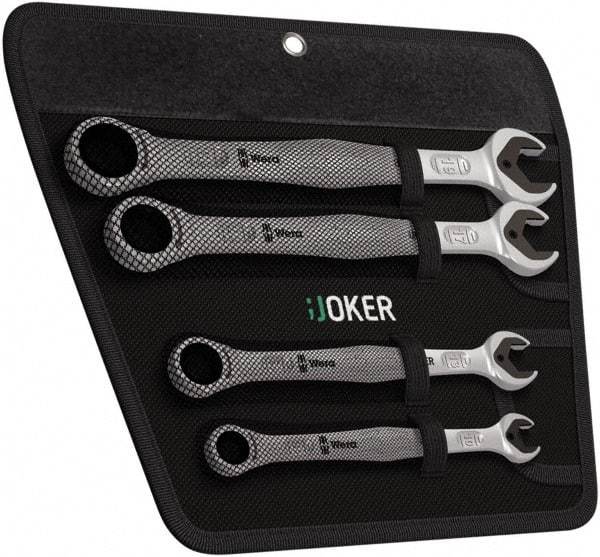 Wera - 4 Piece, 10mm to 19mm, 12 Point Combination Wrench Set - Metric Measurement Standard, Satin Finish, Comes in Cordura Nylon Roll - Exact Tool & Supply