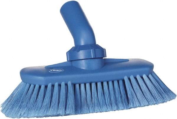 Vikan - 1-1/2" Bristle Length, Polyester Wash Brush - 7-3/4" Long x 3" Wide Head, 8" OAL, European Threaded Handle, Blue, Polypropylene Block, Flagged - Exact Tool & Supply