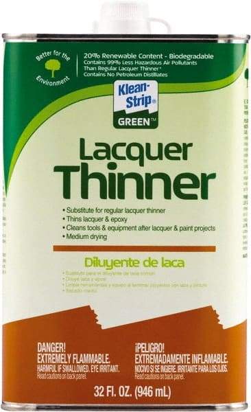 Klean-Strip - 1 Qt Lacquer Thinner - 230 gL VOC Content, Comes in Metal Can - Exact Tool & Supply