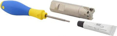 Iscar - 1" Cut Diam, 0.315" Max Depth of Cut, 1" Shank Diam, 3-3/4" OAL, Indexable Square Shoulder Helical End Mill - HM390 TPKT 1003 Inserts, Weldon Shank, 90° Lead Angle, Through Coolant, Series HeliIQMill - Exact Tool & Supply