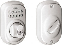 Schlage - 1-3/8 to 1-3/4" Door Thickness, Satin Chrome Finish, Keyless Deadbolt - Exact Tool & Supply